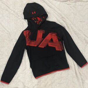 Under Armour Youth XL Black & Red Hoodie Pullover Front Pocket